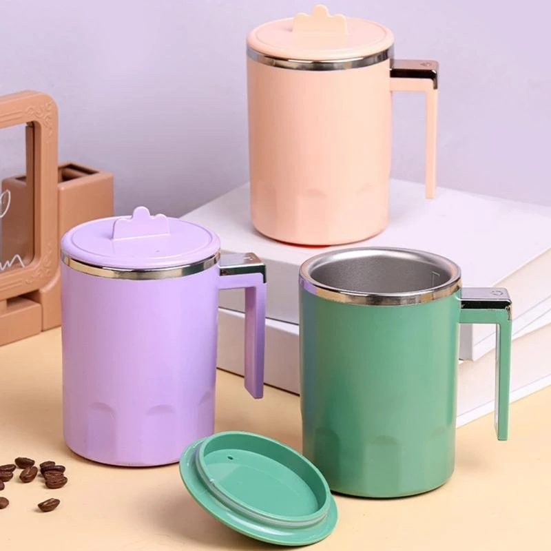 뚜껑이있는 350ml 교반 머그잔 휴대용 회전 컵 자동 교반 자성 머그 전기 교반 컵 쉬운 청소