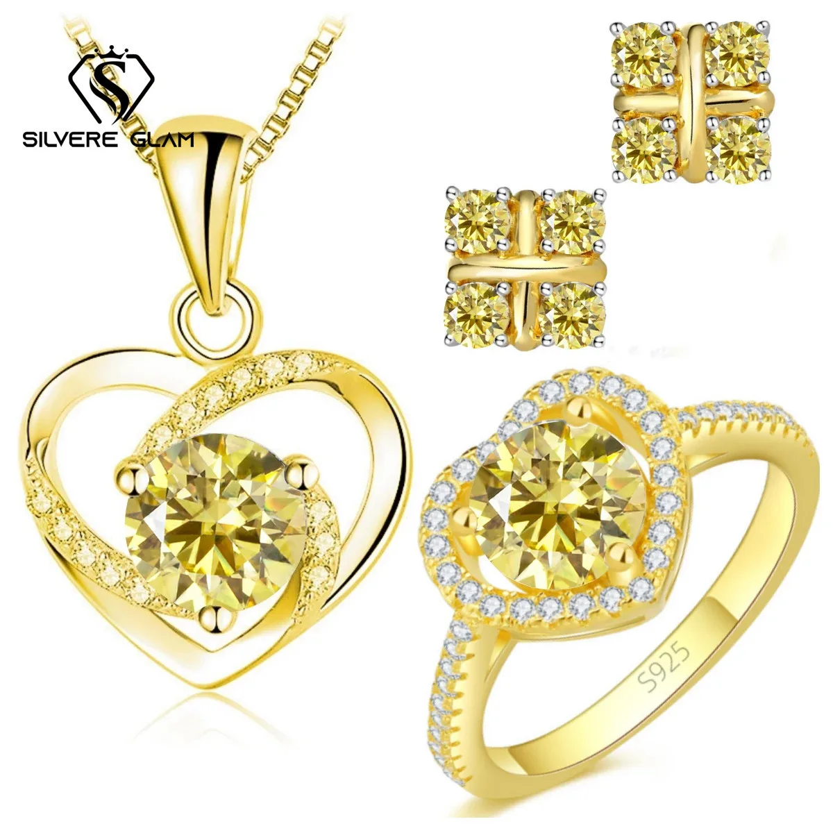 925 فضة طقم مجوهرات على شكل قلب 2.8CT D اللون مويسانيتي المرأة غرامة مجوهرات خاتم القرط قلادة هدية عيد الحب الزفاف