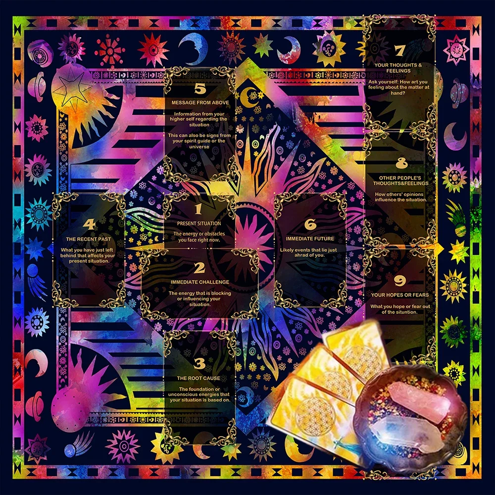 Sun Celtic Cross Tarot Card Tablecloth Flowers Altar Cloth Pagan Pendulum Witchcraft Astrology Card Mat for Room Home Decor