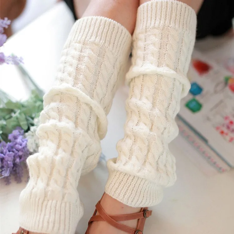 

Lolita Sweet Women Leg Warmers Knit Sockings Wool Knitted Foot Cover Women Autumn Winter Hemp Flowers Heap Heap Sock Woman Socks