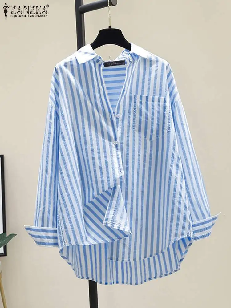 ZANZEA Fashion Lapel Neck Long Sleeve Striped Shirt Women Autumn Blouse Elegant Casual Work Blusas Female Buttons Down Tops 2024