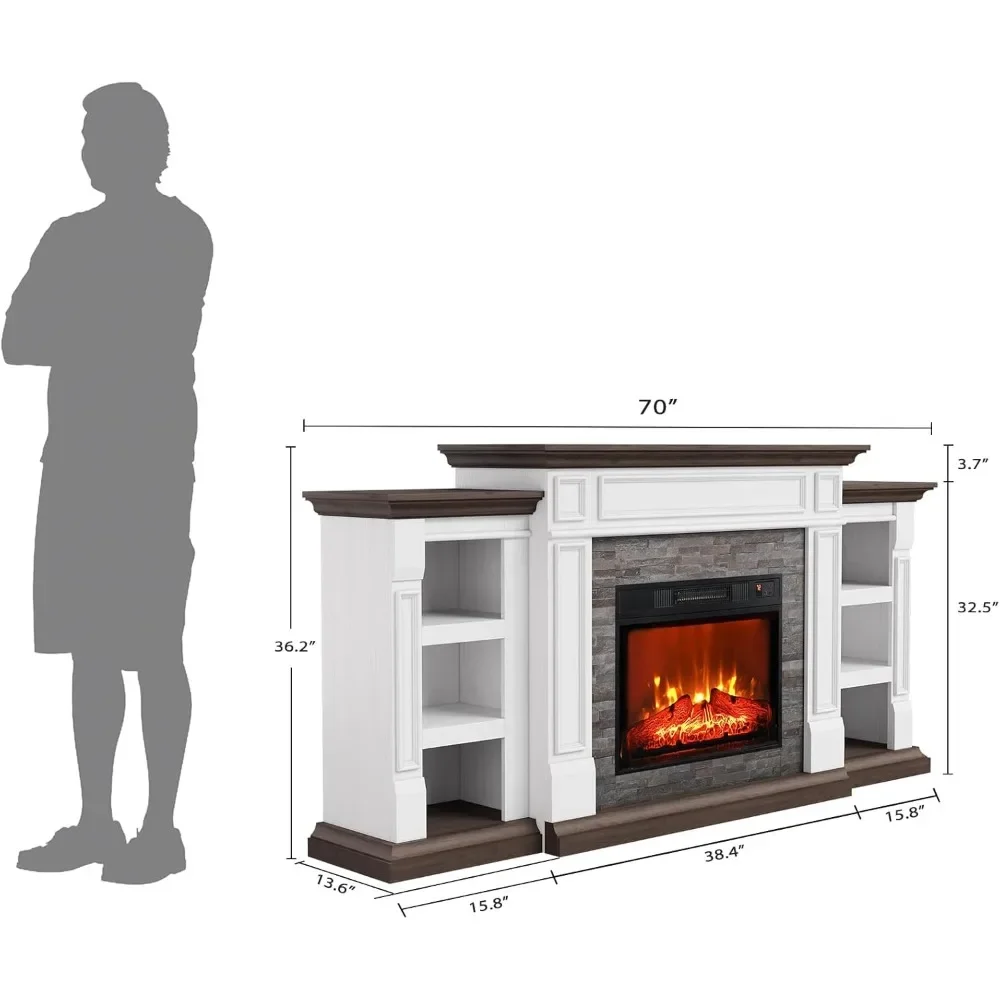 Fireplace TV Stand with Mantel & Storage Armhouse Entertainment Center with Remote Control Electric Fireplace TV Console