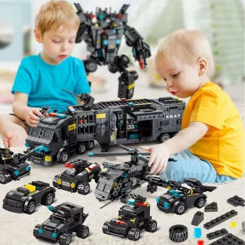 700PCS City Series Police Station SWAT Building Blocks Military Truck Car Fighting War Robot DIY Toys for Boys Gifts