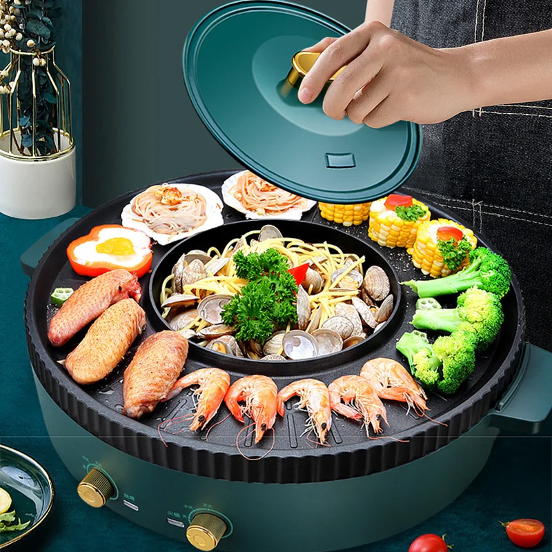 Olla de Estilo Coreano para Asar, Olla para Shabu-shabu, Olla Multifuncional para el Hogar, Olla Integrada para Barbacoa, Multicocina