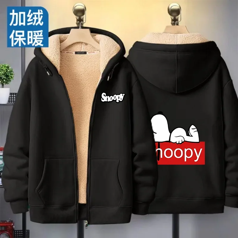 Snoopy jaket kardigan lengan panjang, mantel longgar lengan panjang bulu domba, Hoodie Harajuku kasual Gotik bertudung