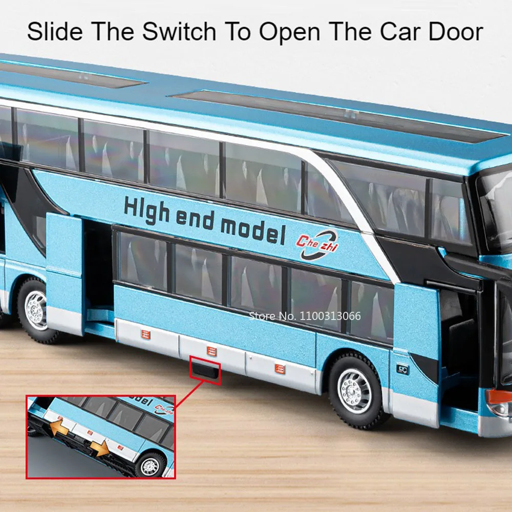 1:30 Scale Alloy Business Bus Models Toys Cars Wheel Pull Back Vehicles with Light Sound Miniature Model for Boys Birthday Gifts