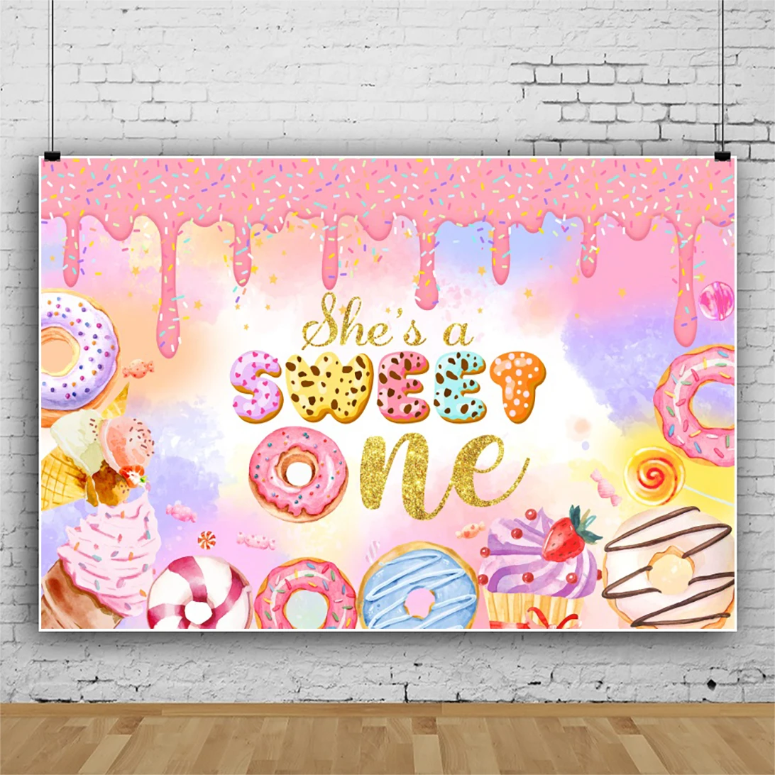 Yeele ขนมหวานสำหรับเด็ก, พื้นหลังรูปโดนัทสำหรับถ่ายภาพวันเกิดเค้กรูปไอศครีมเค้กรูปอมยิ้มตกแต่งงานปาร์ตี้ฉากหลังถ่ายภาพสตูดิโอสำหรับเด็ก