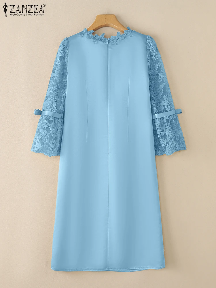 2025 Abiti estivi patchwork in pizzo ZANZEA Abito da festa elegante da donna Elegante manica a 3/4 scava fuori Abiti da lavoro in raso
