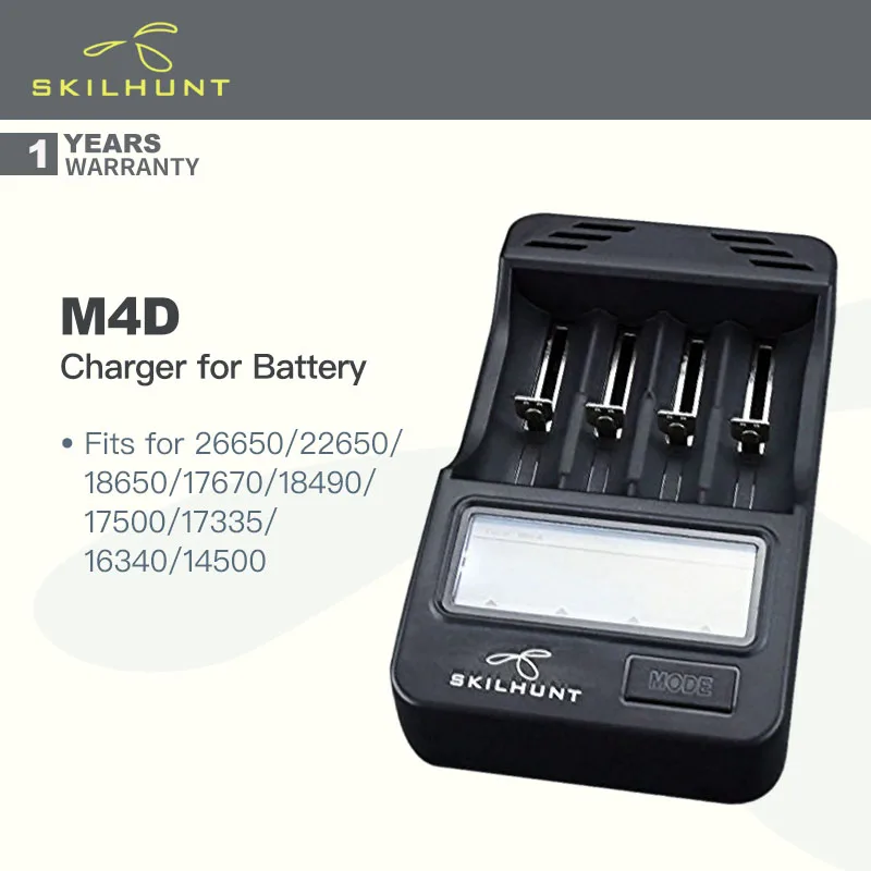 

Skilhunt M4D Charger for Flashlight Battery, Fits for 26650/22650/18650/17670/18490/17500/17335/16340/14500