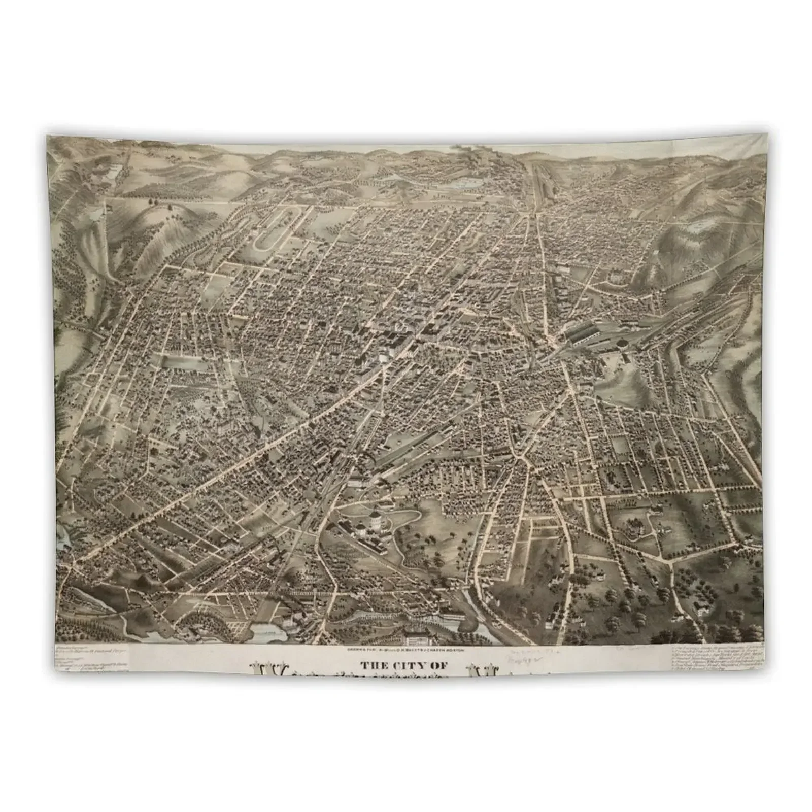 

Vintage Map of Worcester MA (1878) Tapestry Home Decorating Aesthetic Room Decor Korean Wall Carpet Tapestry