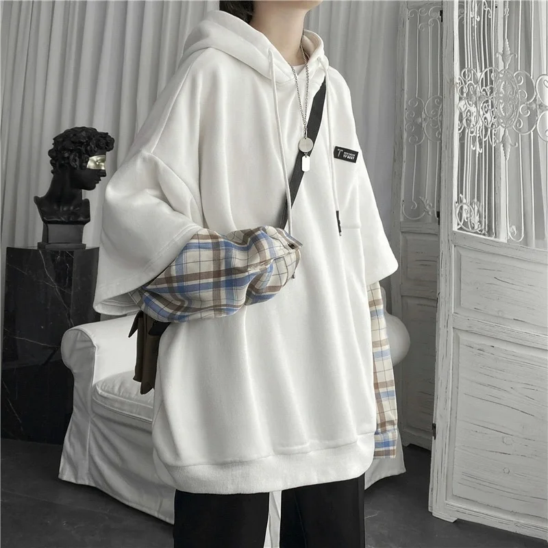 

Loose Men's Hoodie Fake Two-Piece Casual Lazy Style Spring Autumn New Fashion Sweatshirt Korean Version Printed No Ironing Ne...