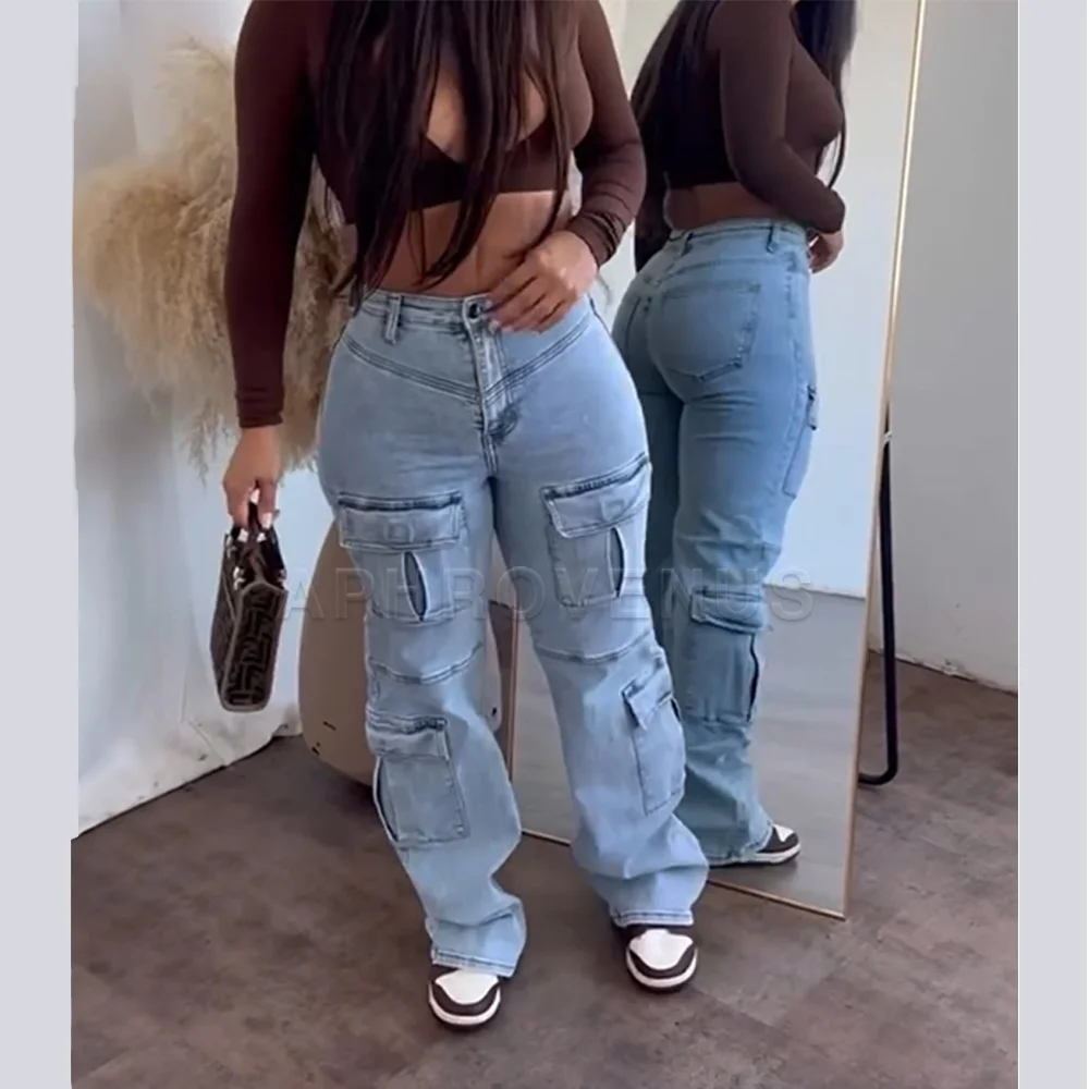 

Women Denim Vintage Straight Trousers High Waisted Jeans Y2K Fashion Women Clothing Blue Pocket Design Overalls Casual Pants