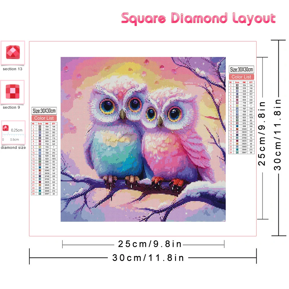 Huacan Diamond Painting Animal Full Round Square Diamond Mosaic Owl New Collection Art Home Decor Diy Handmade Gift