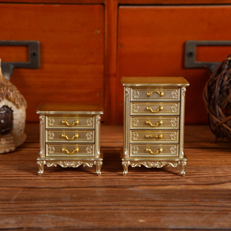 1/12 Miniature Bedside Table Drawers Storage Cabinet Doll Home Furniture Decor Toy Micro Scene Construction Props
