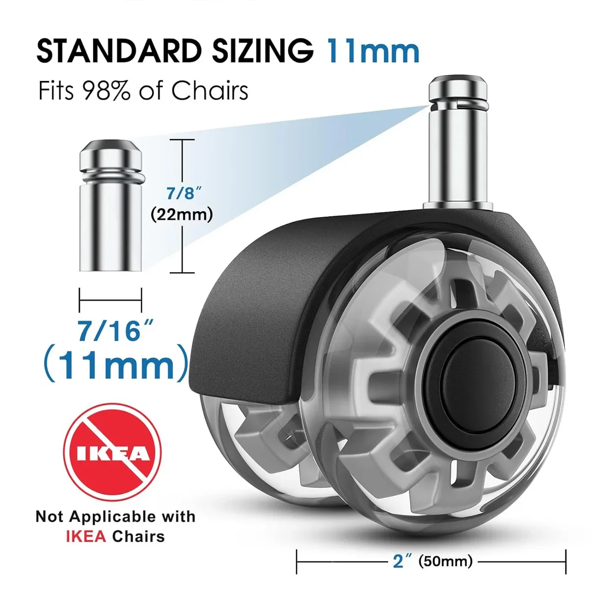 Office Chair Caster Wheels Heavy-Duty Chair Wheels Support 2200lbs,Mute Rubber Chair Casters