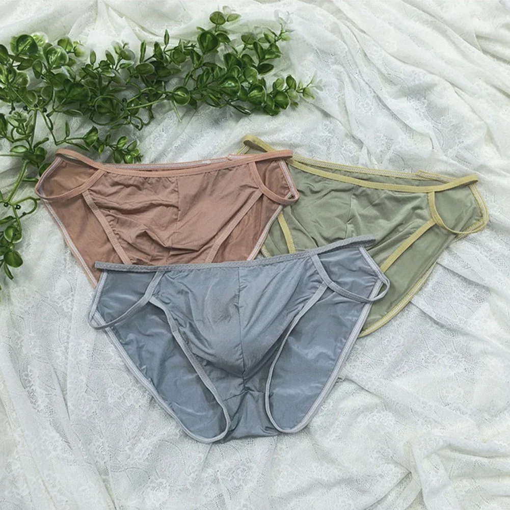 

Mens Ice Silk Low Waist Briefs See Through Lingerie Ultra-Thin Underwear Sissy U Convex Pouch Underpants Elastic Trunks Knickers