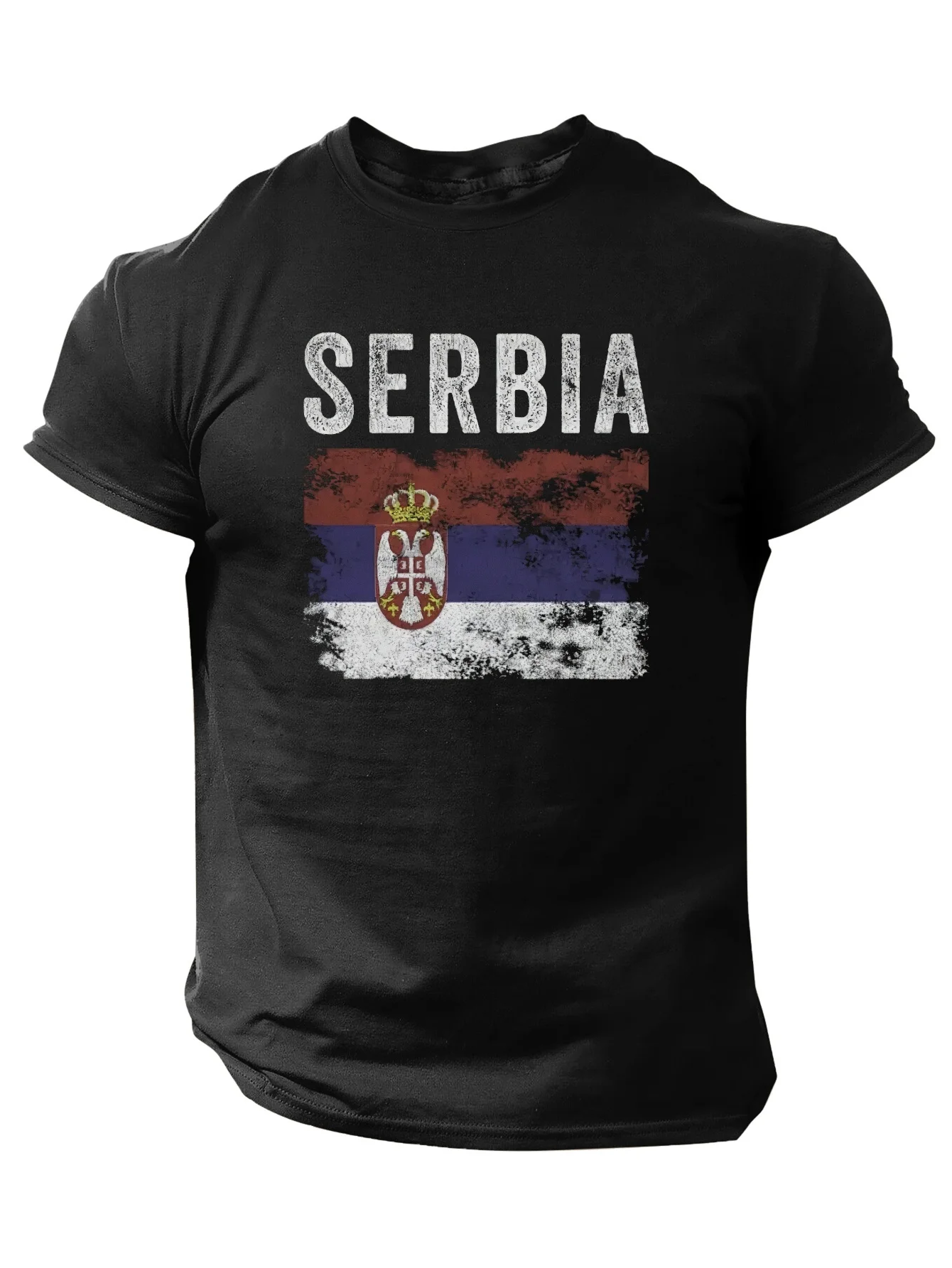 

Distressed Serbian Flag Graphic T-Shirt 100% Cotton O-Neck Short Sleeve Summer Casual Mens T-shirt Streetwear