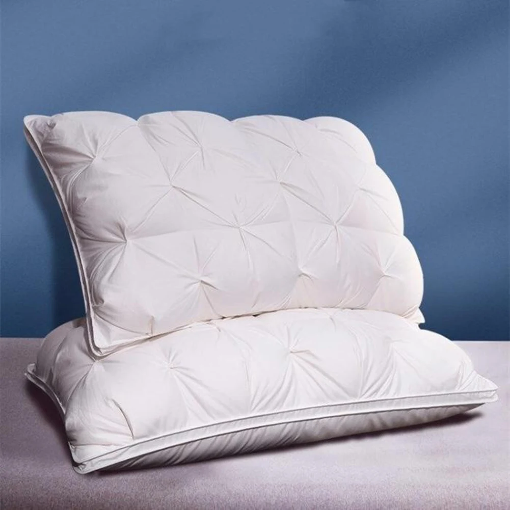 B69C 2 Pcs Down Feather Pillow Cotton Frosted Thickened Cervical Pillow Five-Star Hotel Sleep Pillow Feather Pillow