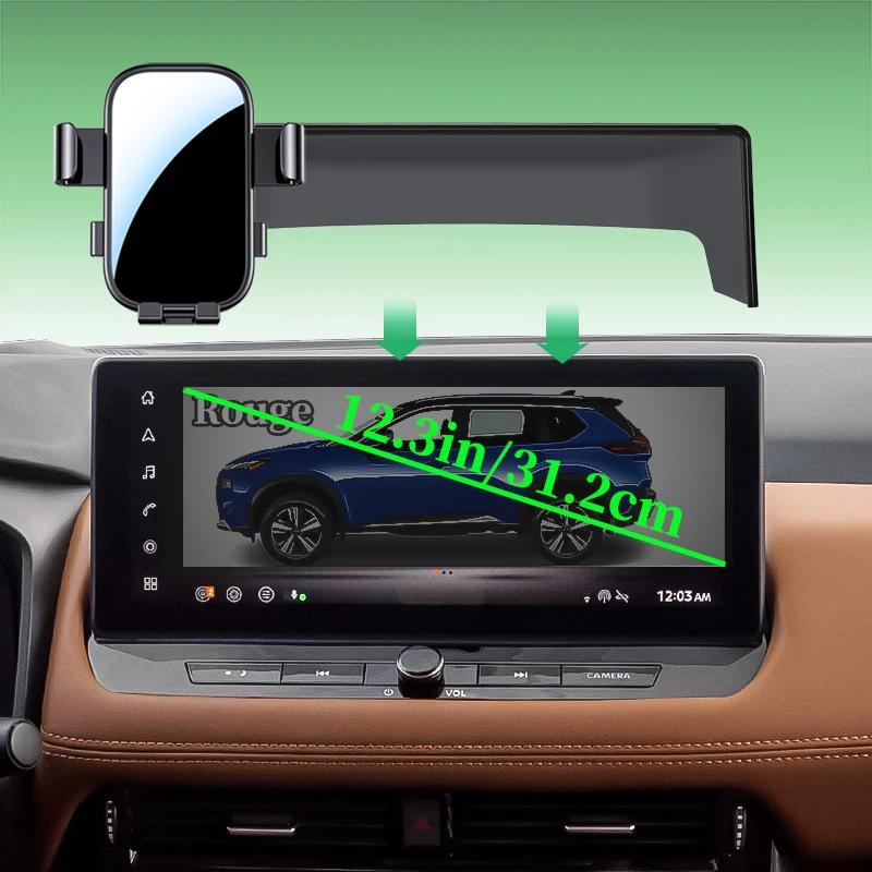 Phone mount for left-hand drive 2021–2027 Nissan Rogue/X-Trail T32 T33; compatible with 8/9/12.3-inch center displays