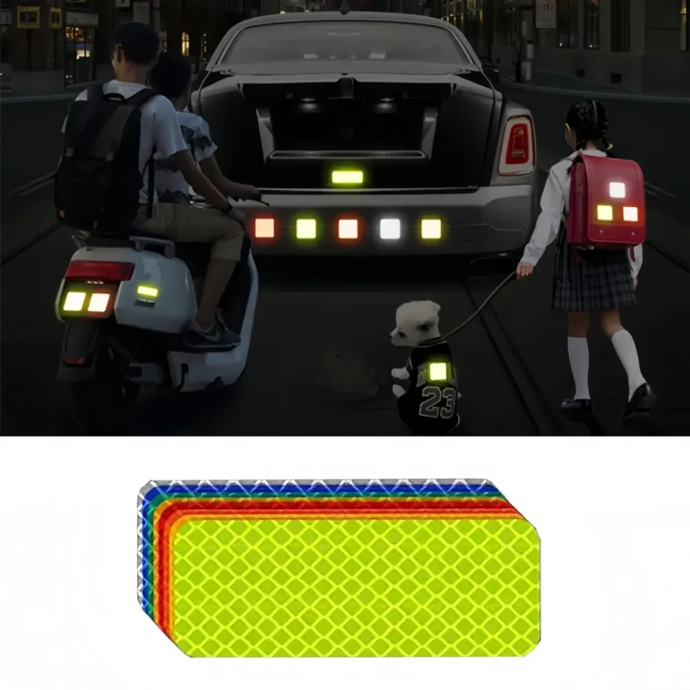 10pcs Car Reflective Stickers Safe Night Light Waterproof Self-adhesive for Warning Anti-collision Strips on Vehicles At Night