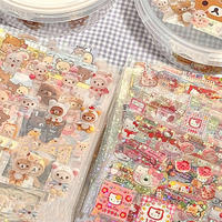 5pcs Hello Kitty Rilakkuma Cartoon Die-cutting Sticker Cute Kitty Cat Flashing Laser Stickers Anime Handbooks Material Stickers
