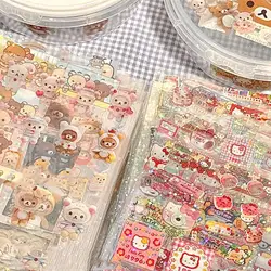 5pcs Hello Kitty Rilakkuma Cartoon Die-cutting Sticker Cute Kitty Cat Flashing Laser Stickers Anime Handbooks Material Stickers