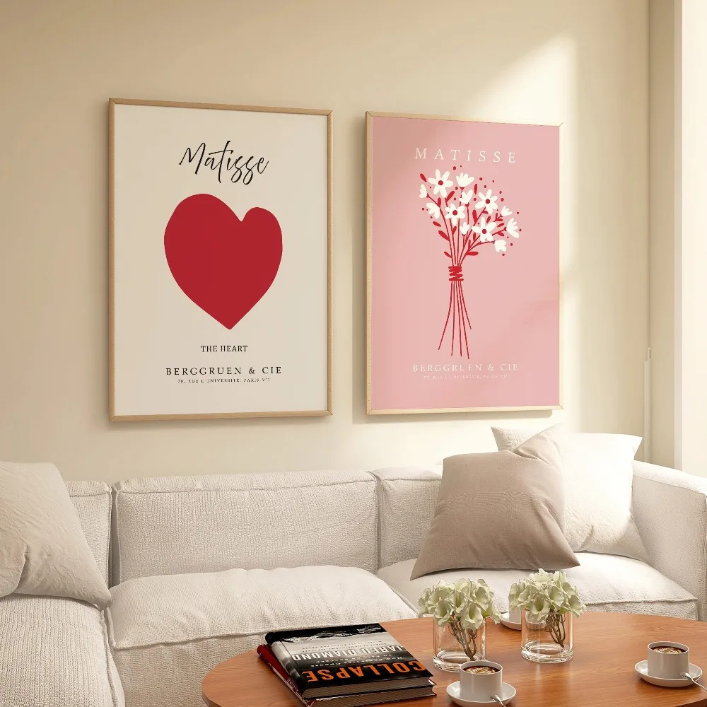 2 قطعة بدون إطار ، لوحة ماتيس هارت آرت ديكو ، باقة وردية جدار الفن ، ديكور غرفة جمالية حديثة ، ديكور جدار تجريدي #2