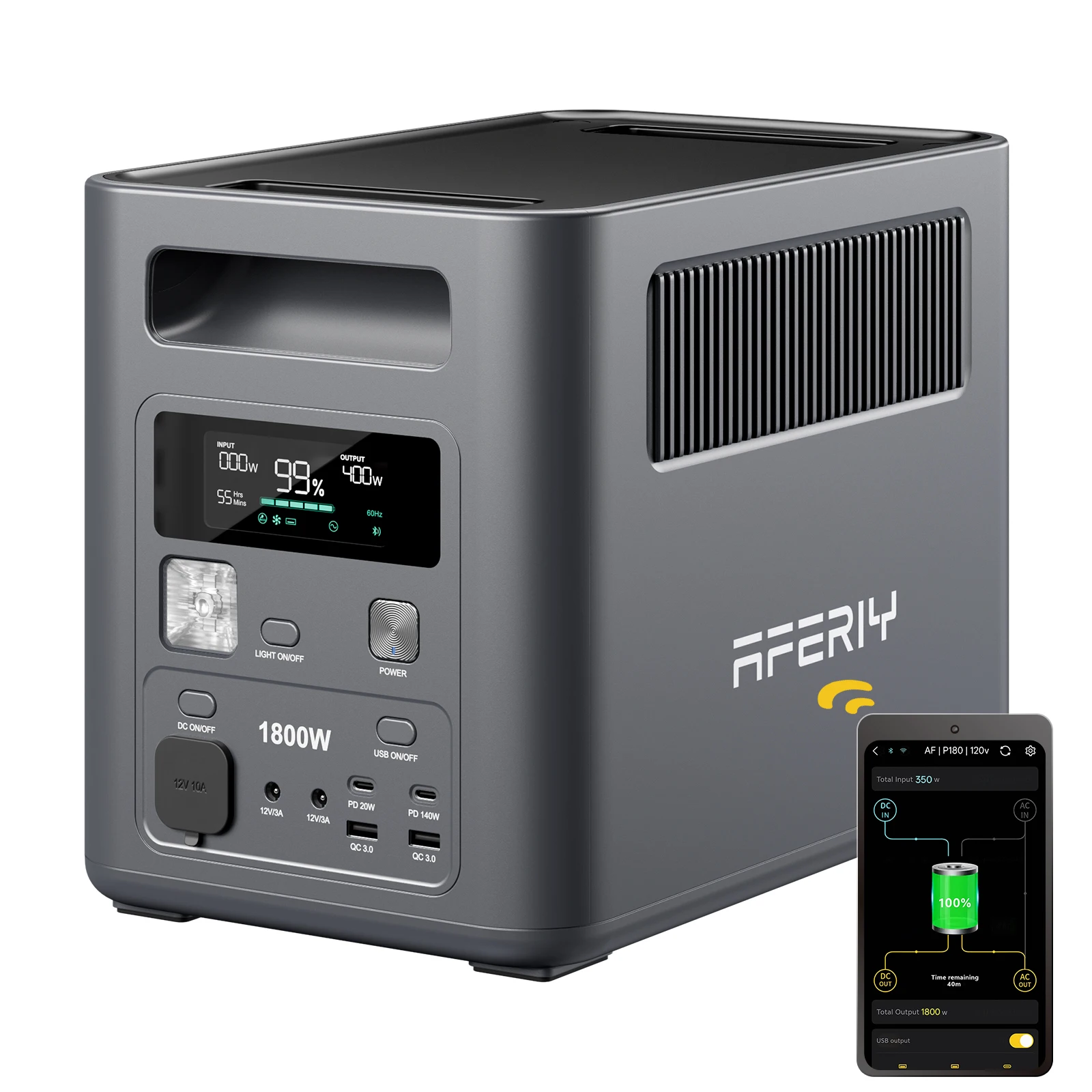 AFERIY AF-P180 Draagbare Power Station 1024Wh LiFePO4 Batterij 1800W Zuivere Sinusgolf AC 9 Uitgangen met 140W PD USB-C Snelladen