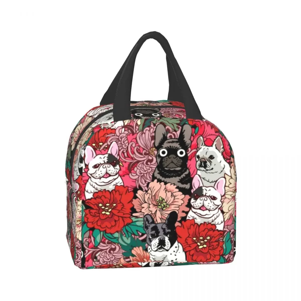 Aangepaste bloemen Franse Bulldog lunchtas voor mannen vrouwen thermische koeler honden patroon geïsoleerde lunchbox voor kinderen schoolkantoor