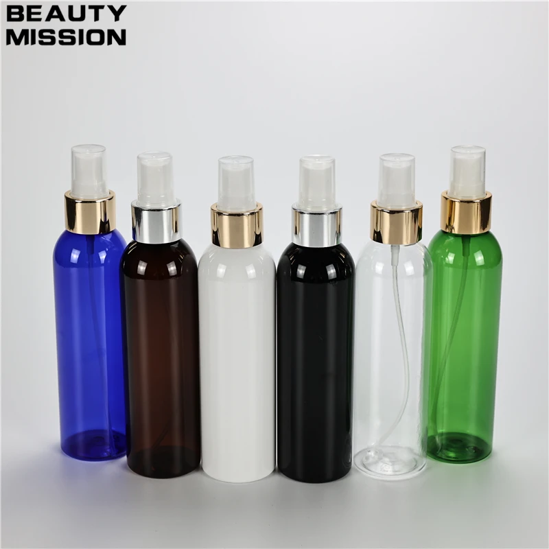 

Multicolor 180ml X 30 Empty Round Shoulder Plastic Bottle With Gold Silver Collar Sprayer Toner Perfume Fine Mist Spray Bottles