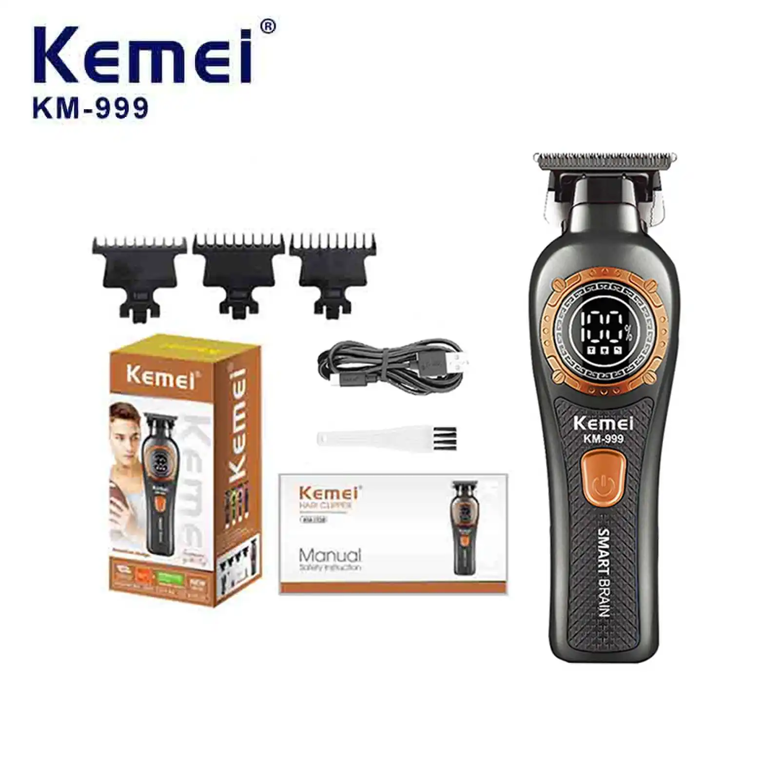 Kemei 999 Electric Hair Cut Machine Digital Display Hair Clipper Professional Cordless Precision Adjustment Trimmer Shaver Hair