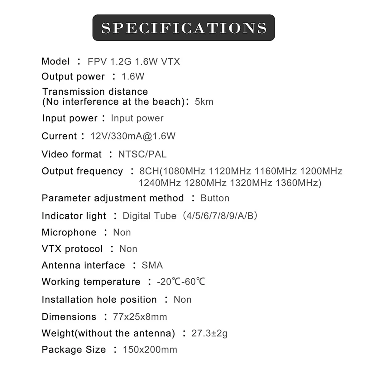 FPV 1.2G 1.3G 1.6W VTX الارسال 8CH 0.1mW/25mW/800mW/1600mW VTX الارسال لطويلة المدى FPV الطائرة بدون طيار RC نموذج