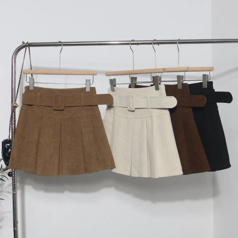 

S-2XL Corduroy Pleated Skirt Autumn and Winter New High-waisted A-word Umbrella Skirt Women