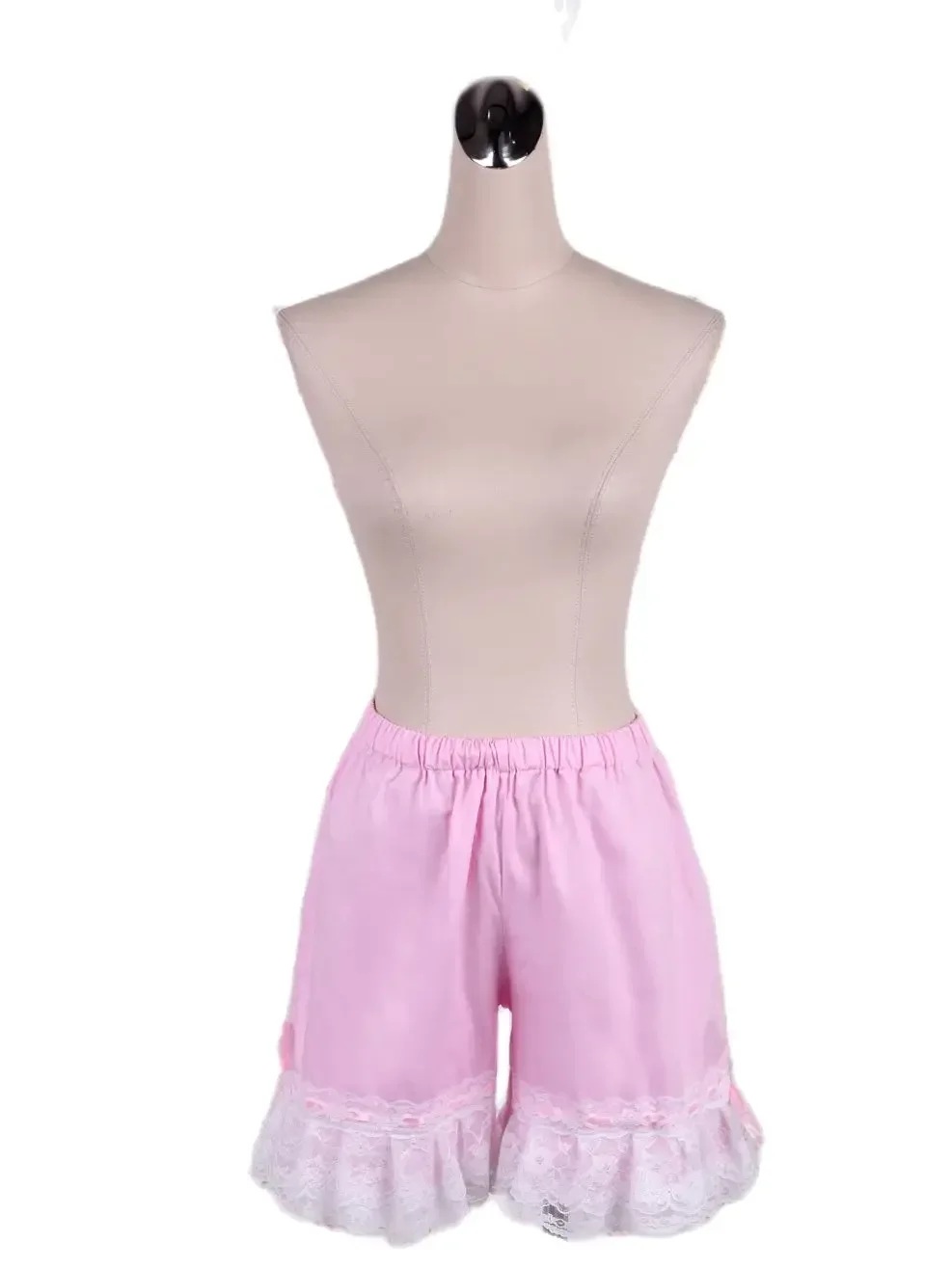 Cotton Pink Lolita Bloomers Shirring Lace Trim