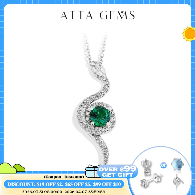 

ATTAGEMS новое оригинальное ожерелье змея Муассанит для женщин Lab Green Nano Gemston S925 серебро 18k с покрытием из белого золота кулон подарки