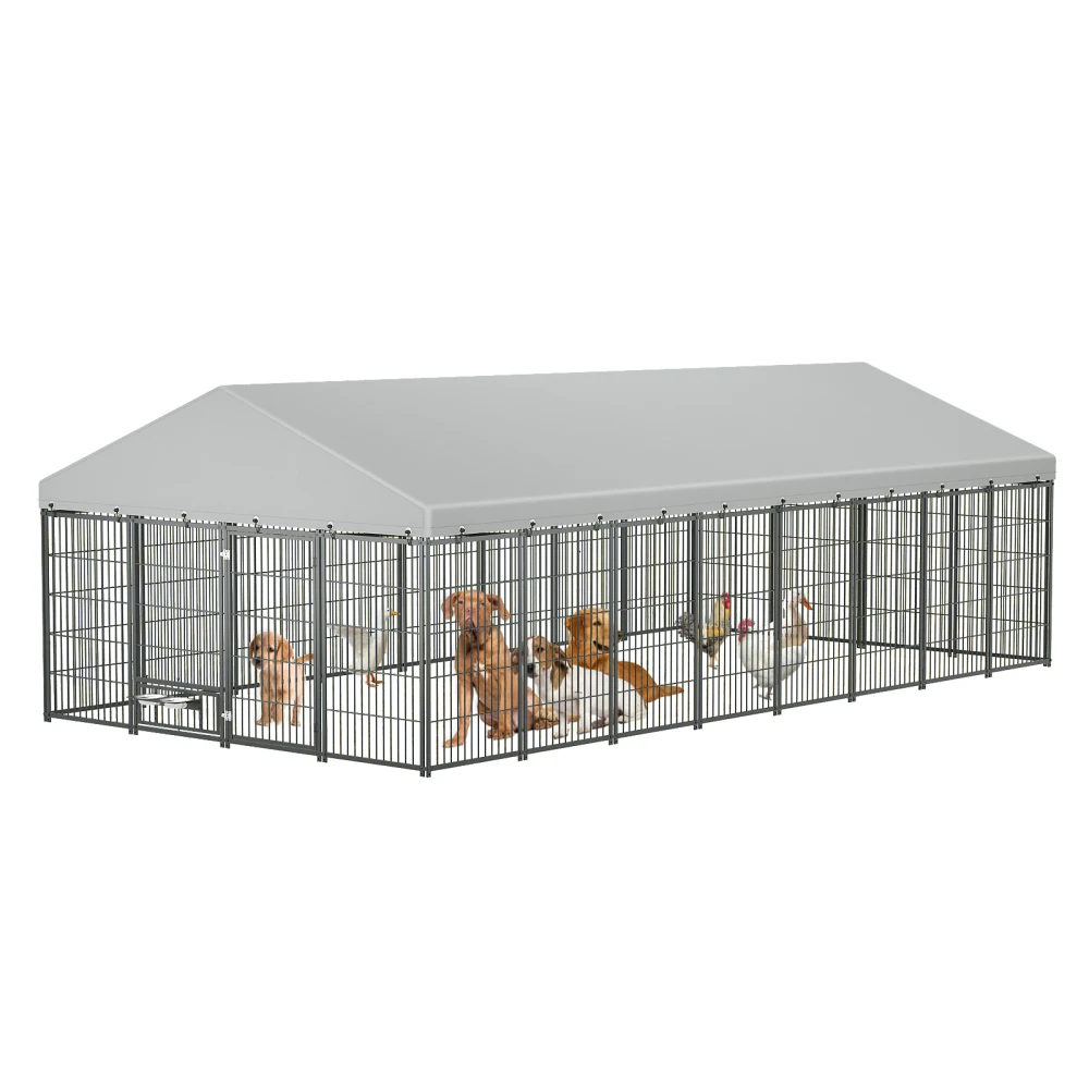 

Large Dog Kennel Outdoor Pet Pens Dogs Run Enclosure Animal Hutch Metal Coop Fence with Roof Cover. 18.9'L x 9.61'W x 6.23'H.