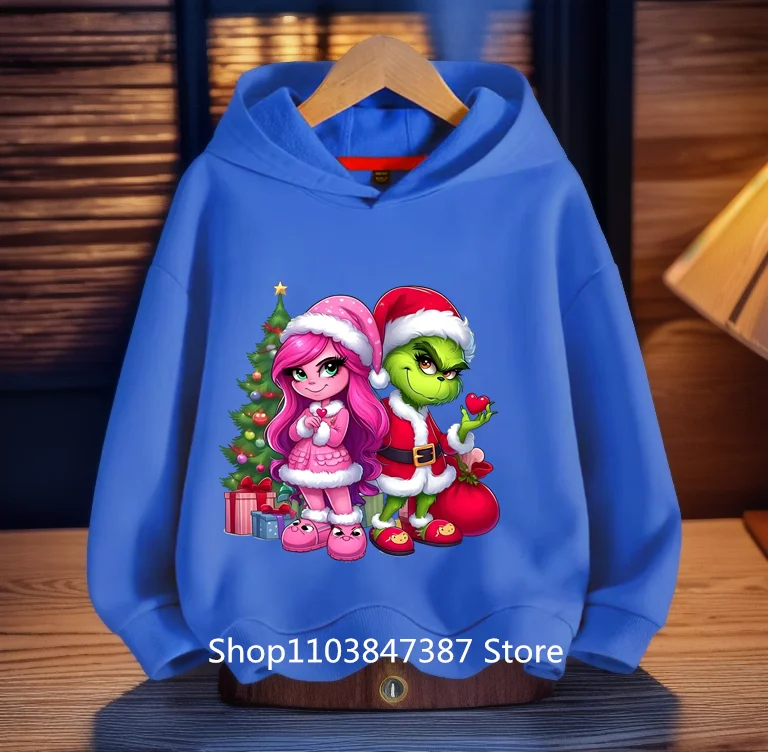 2024 Cross Border New Christmas Green Hair Monster Printing Boys and Girls Casual Hoodie Greenidge Hoodie