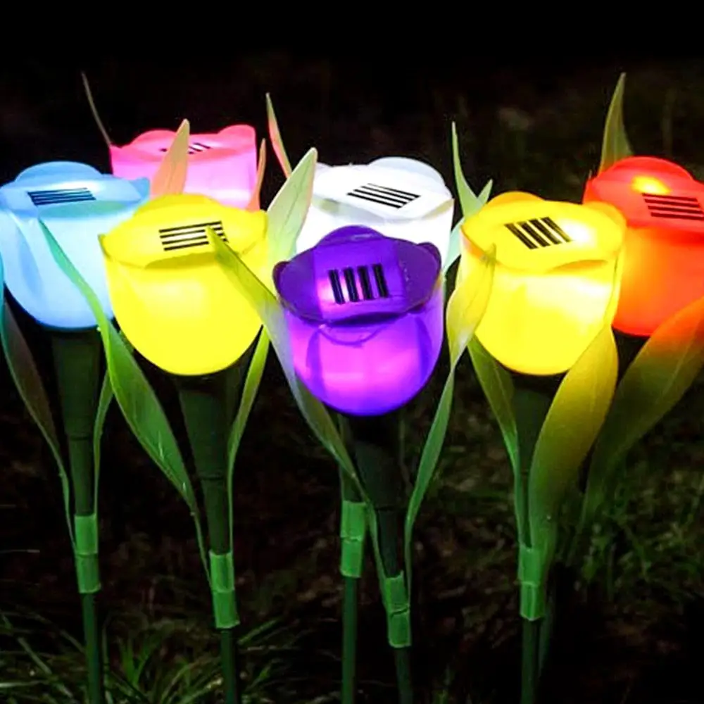 4Pc/Sets Solar Light Tulip Flower Lamp Multi-Color Outdoor Waterproof Garden Yard Path Lawn Insert Deco Solar Light Random Color