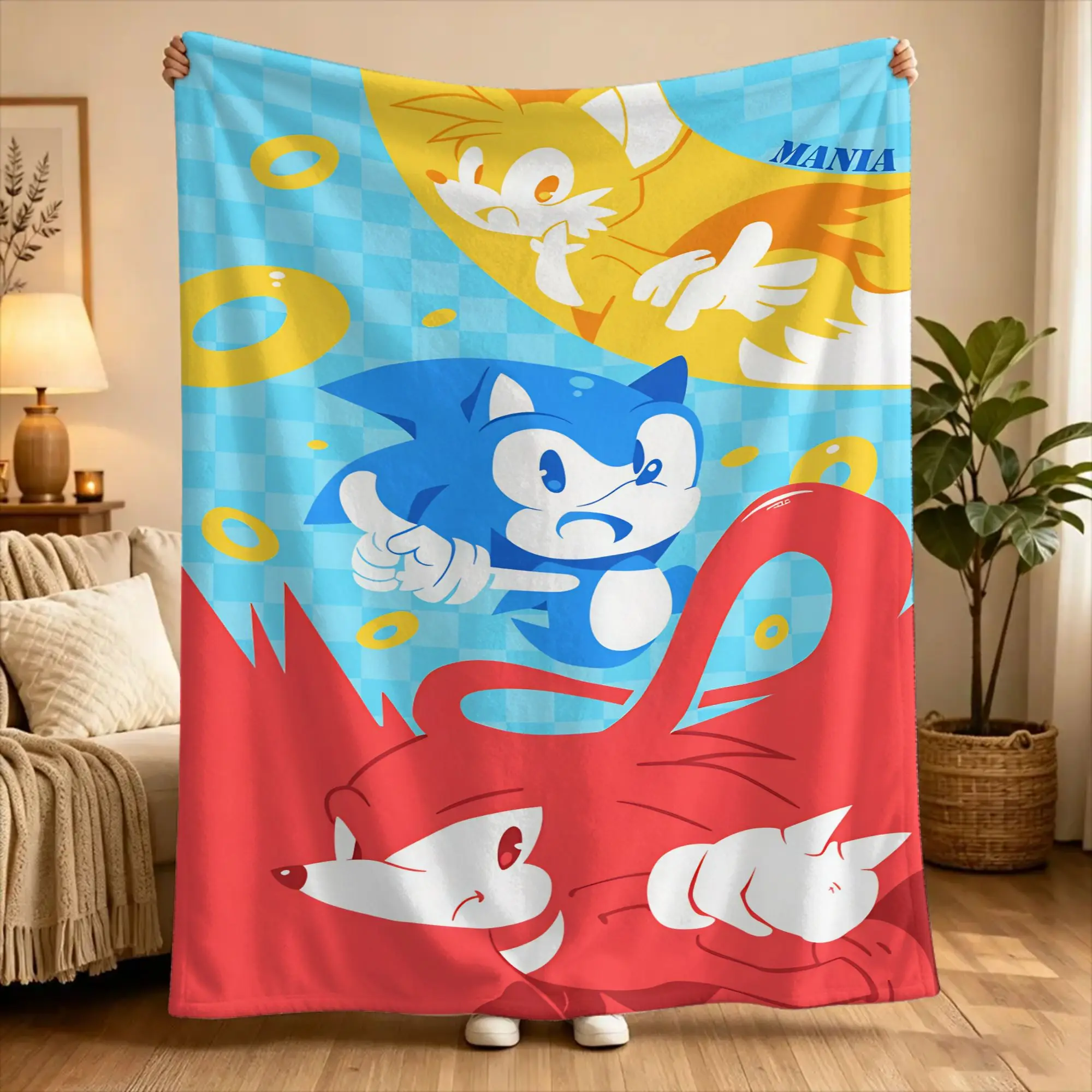 S-sonic The Hedgehog  Blanket  Travel Office Flannel Bedding Throws For Living Room Warm Custom DIY Quality Bedspread Gift