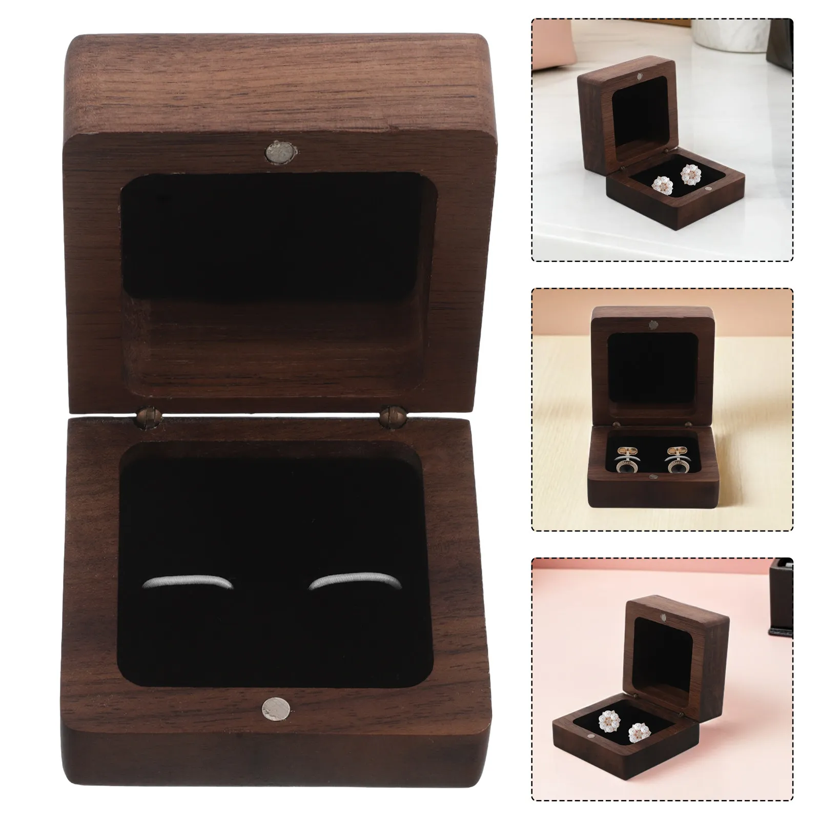 

Шкатулка для запонок из черного ореха, футляр для демонстрации ювелирных изделий, держатель для галстук-зажимов, органайзер для колец, дорожный органайзер для мужских украшений