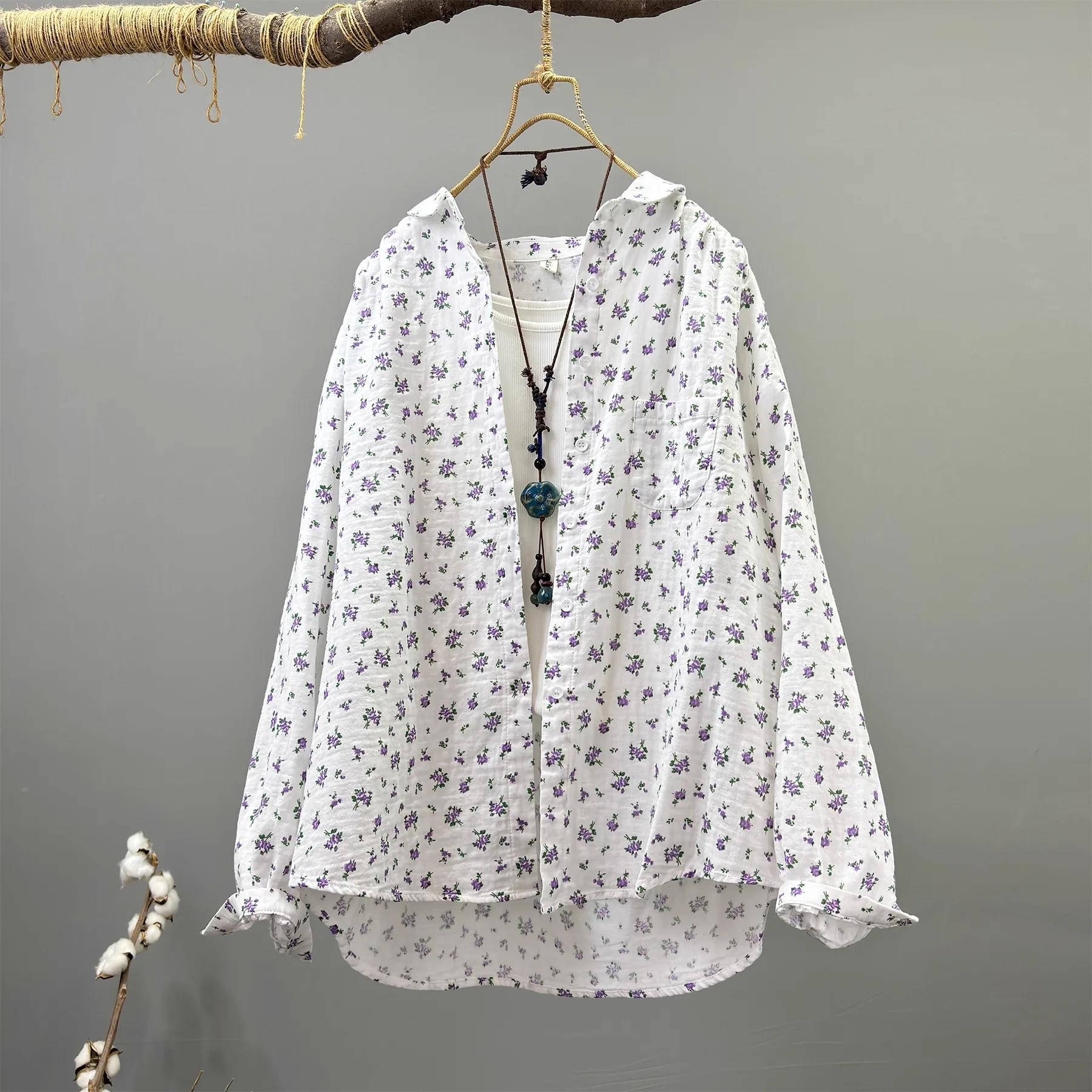 

Mori Girls Autumn Japan Style 100% Cotton Yarn Printed Shirts and Blouses Plus Size Fine Elegant Blouses Women Outerwear