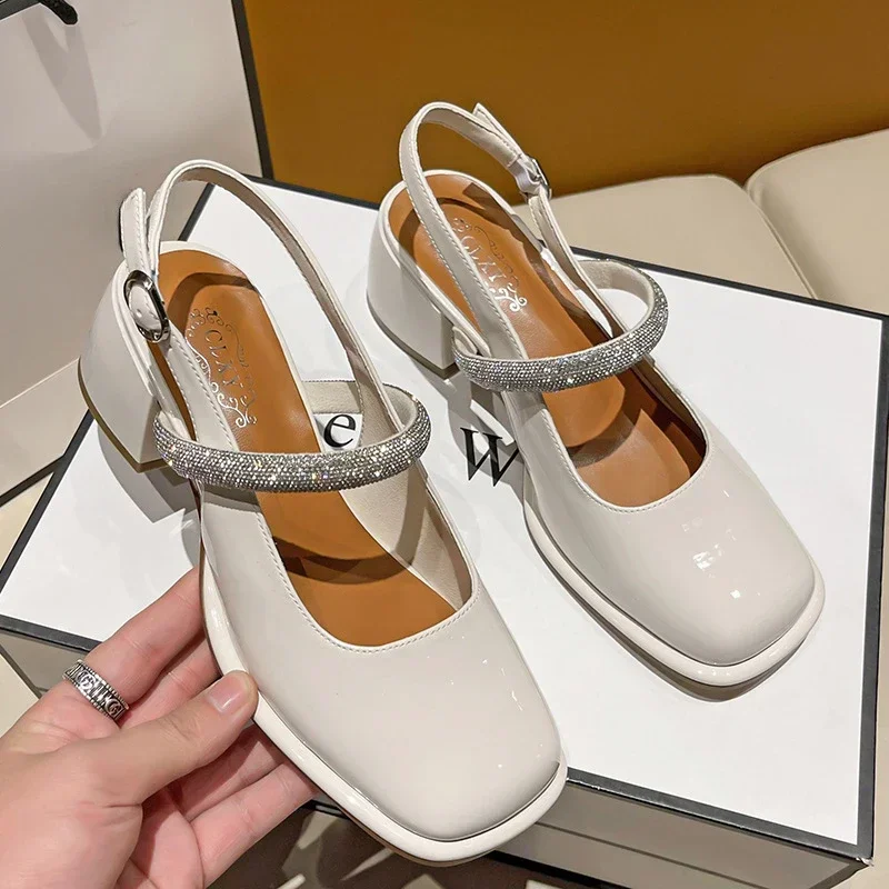 Autumn New Women\'s High Heels Fashion Chunky Heel Design Woman Casual Sandals Party and Work Wear Footwear Mules