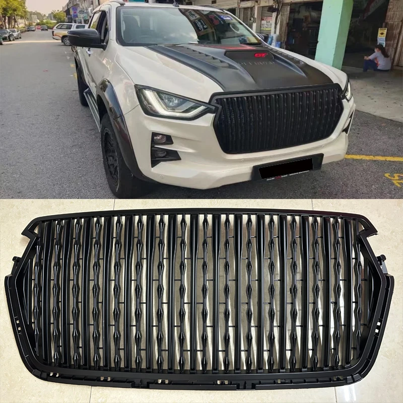 ABS Matte Black Racing Grills  For Isuzu dmax D-max 2020 2021 2022 2023 Front Grilles Bumper Mask Mesh Cover Car Accessories