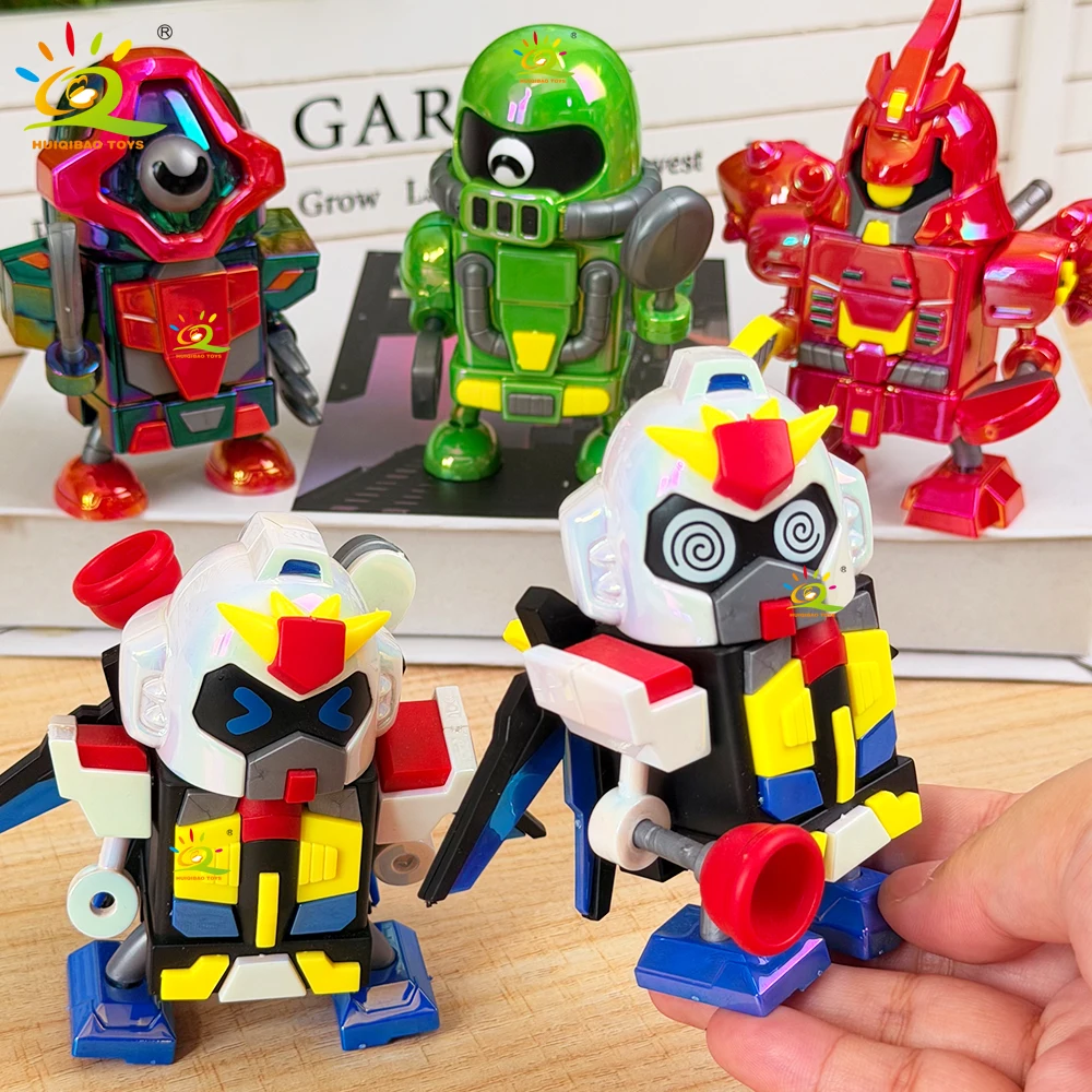 HUIQIBAO DIY Clockwork Warrior Model Building Block Dancing Robot Set Desktop Ornament Creative Brick Toys for Adult Gift