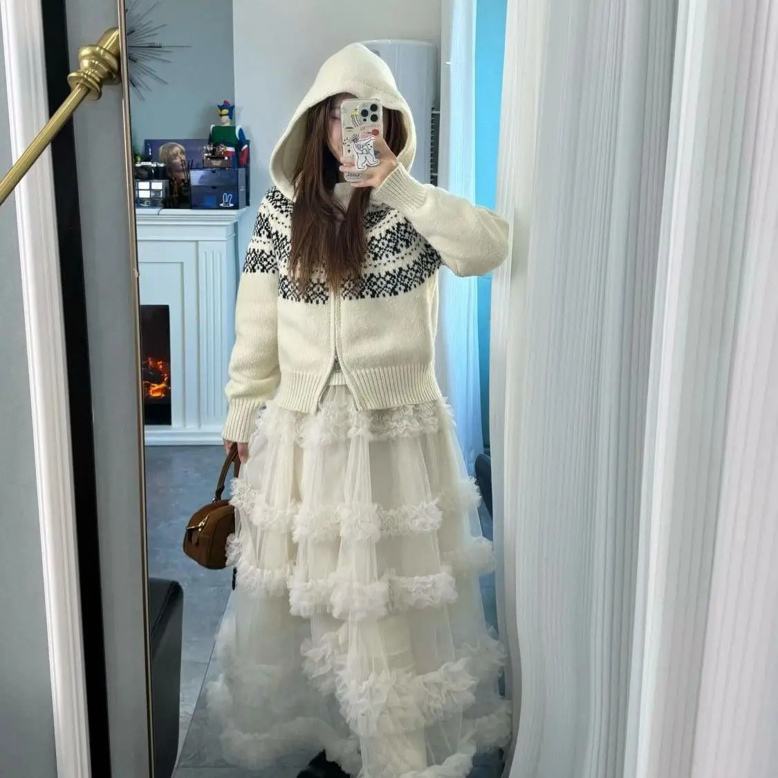 

Spring Summer White Fairy T Layered Tulle Cake Skirt Women's Heavy Embellied Fluffy f-length Skirt Korean Sle
