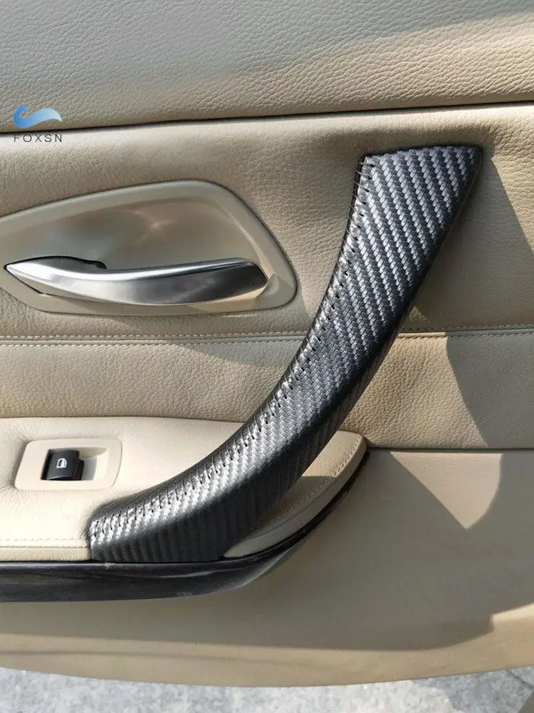 

For BMW 3 Series E90 E91 325 320 318 Hand Sewing Carbon Fiber Texture Door Panel Handle Pull Microfiber Leather Cover Decoration