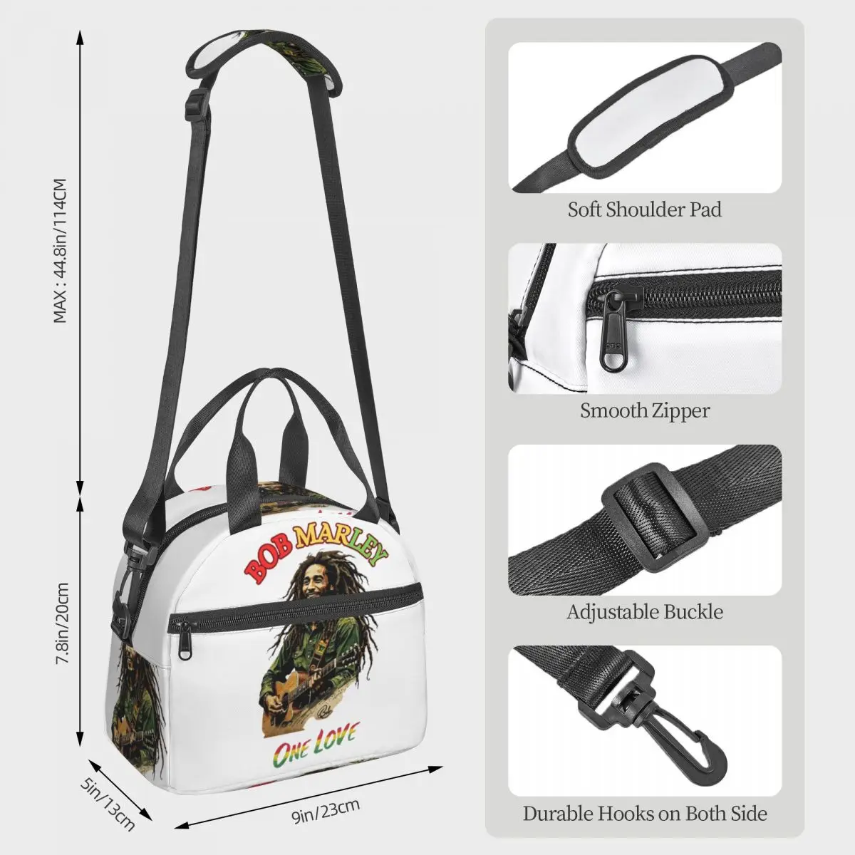 Bob Marley Reggae Lunch Bags Insulated Bento Box Waterproof Lunch Tote Resuable Picnic Bags Thermal Bag for Woman Girl Office