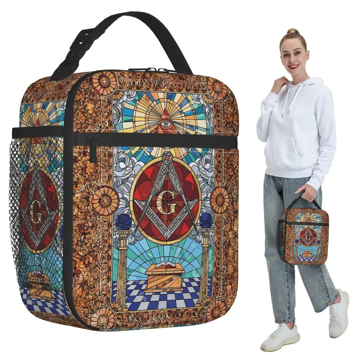 The Eternal Light Of The Freemason Masonic Mason Insulated Lunch Bag Women Office Cooler Thermal Food Box Tote Portable Lunch