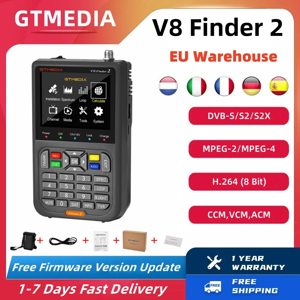 

GTMEDIA V8 Finder 2 DVB-S/S2/S2X Digital Satellite Finder H.264 TV Receiver CCM,VCM,ACM,Multi-stream,T2-MI EU Warehouse In Stock