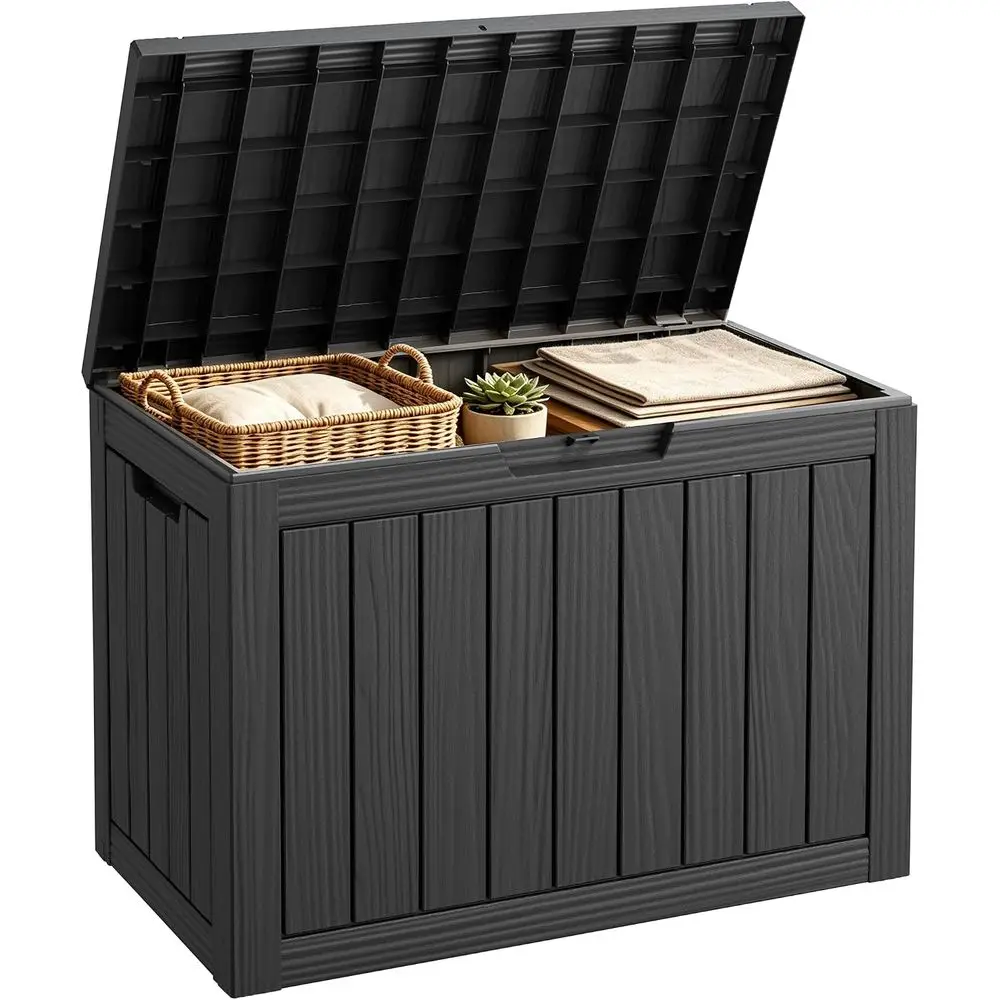 50 Gallon Waterproo Deck Box, Resin Outdoor Storage Box with Lockable Lid, Outside Package Delivery or Patio, Garden & Porch, Bl
